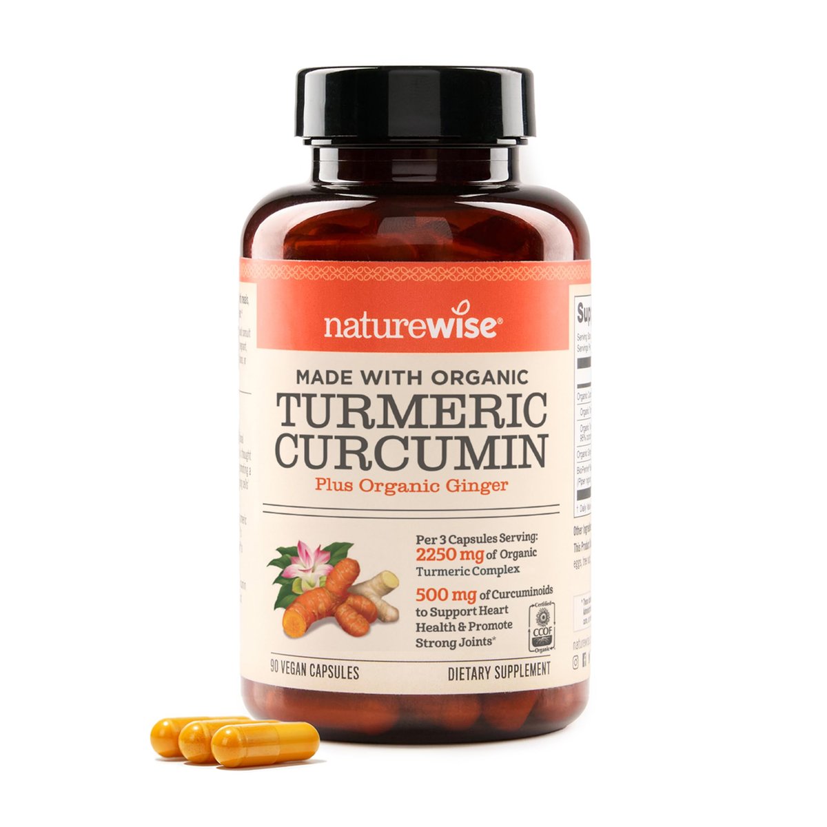 NatureWise Curcumin Turmeric 2250mg – Hochdosiert mit 95% Curcuminoiden & BioPerin Schwarzer Pfeffer Extrakt – Tägliche Gelenk- und Immununterstützung – Vegan, Non-GMO, 90 Kapseln (30-Tage-Vorrat)
