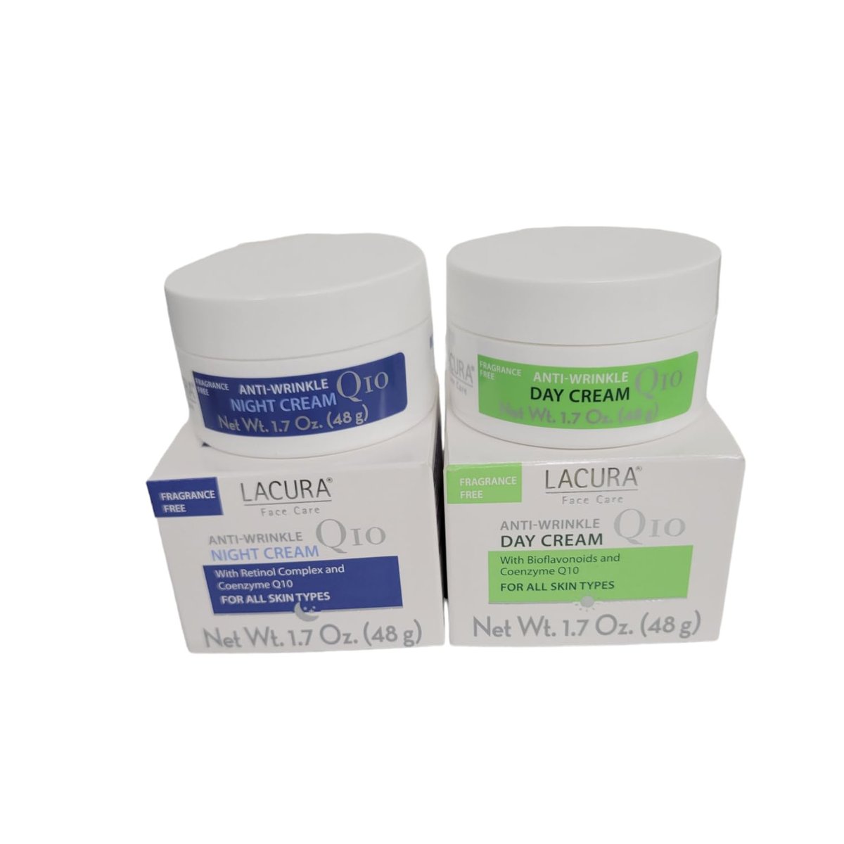Lacura Q10 Anti-Falten Tages- und Nachtcreme Set mit Bioflavonoiden und Retinol Komplex – 1,7 oz + 1,7 oz, für alle Hauttypen, dermatologisch getestet, europäische Hautpflege