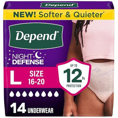 Depend Night Defense Erwachseneneinlagen für Damen – Inkontinenz- und Wochenbettschutz – Über Nacht, Größe Large, Blush, 14 Stück