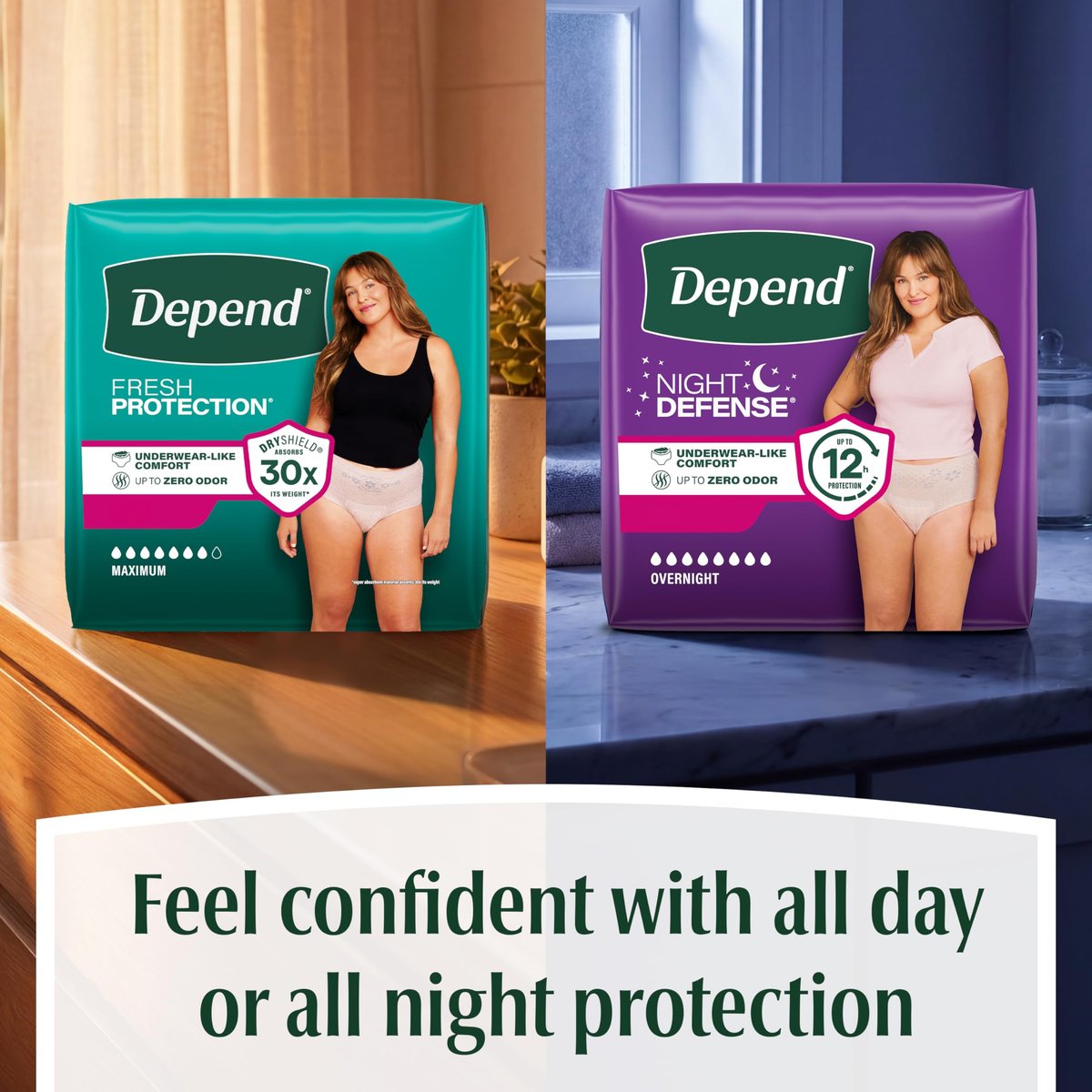 Depend Night Defense Inkontinenzslips für Frauen – Nachtsicher, Einweg, Größe Small, Blush, 16 Stück