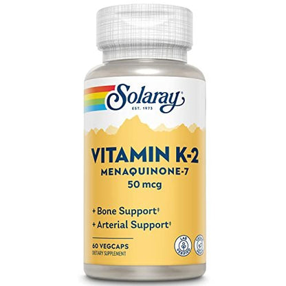 SOLARAY Vitamin K-2 als MK-7 50 mcg – Vitamin K2 MK7 Nahrungsergänzung für Knochengesundheit, Vit K2 als Menaquinon für Frauen und Männer – 60 vegane Kapseln