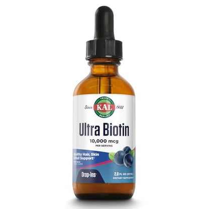 KAL Ultra Biotin 10000mcg DropIns – Flüssige Biotin-Tropfen für Haar, Haut & Nägel, hochdosiertes Vitamin B7, natürlicher Beeren-Mix-Geschmack, 59 ml (ca. 59 Portionen)