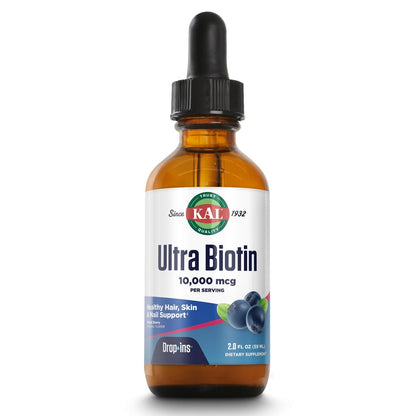 KAL Ultra Biotin 10000mcg DropIns – Flüssige Biotin-Tropfen für Haar, Haut & Nägel, hochdosiertes Vitamin B7, natürlicher Beeren-Mix-Geschmack, 59 ml (ca. 59 Portionen)