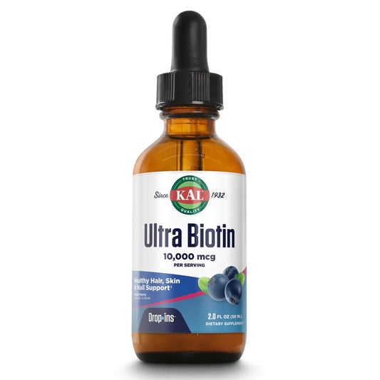 KAL Ultra Biotin 10000mcg DropIns – Flüssige Biotin-Tropfen für Haar, Haut & Nägel, hochdosiertes Vitamin B7, natürlicher Beeren-Mix-Geschmack, 59 ml (ca. 59 Portionen)