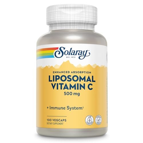 SOLARAY Liposomales Vitamin C 500 mg – Verbesserte Absorption durch Liposomen mit Fettsäuren – Antioxidans und Immununterstützung – Vegan, 60-Tage-Garantie, 100 Portionen, 100 VegKaps