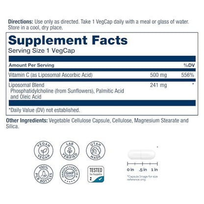 SOLARAY Liposomales Vitamin C 500 mg – Verbesserte Absorption durch Liposomen mit Fettsäuren – Antioxidans und Immununterstützung – Vegan, 60-Tage-Garantie, 100 Portionen, 100 VegKaps