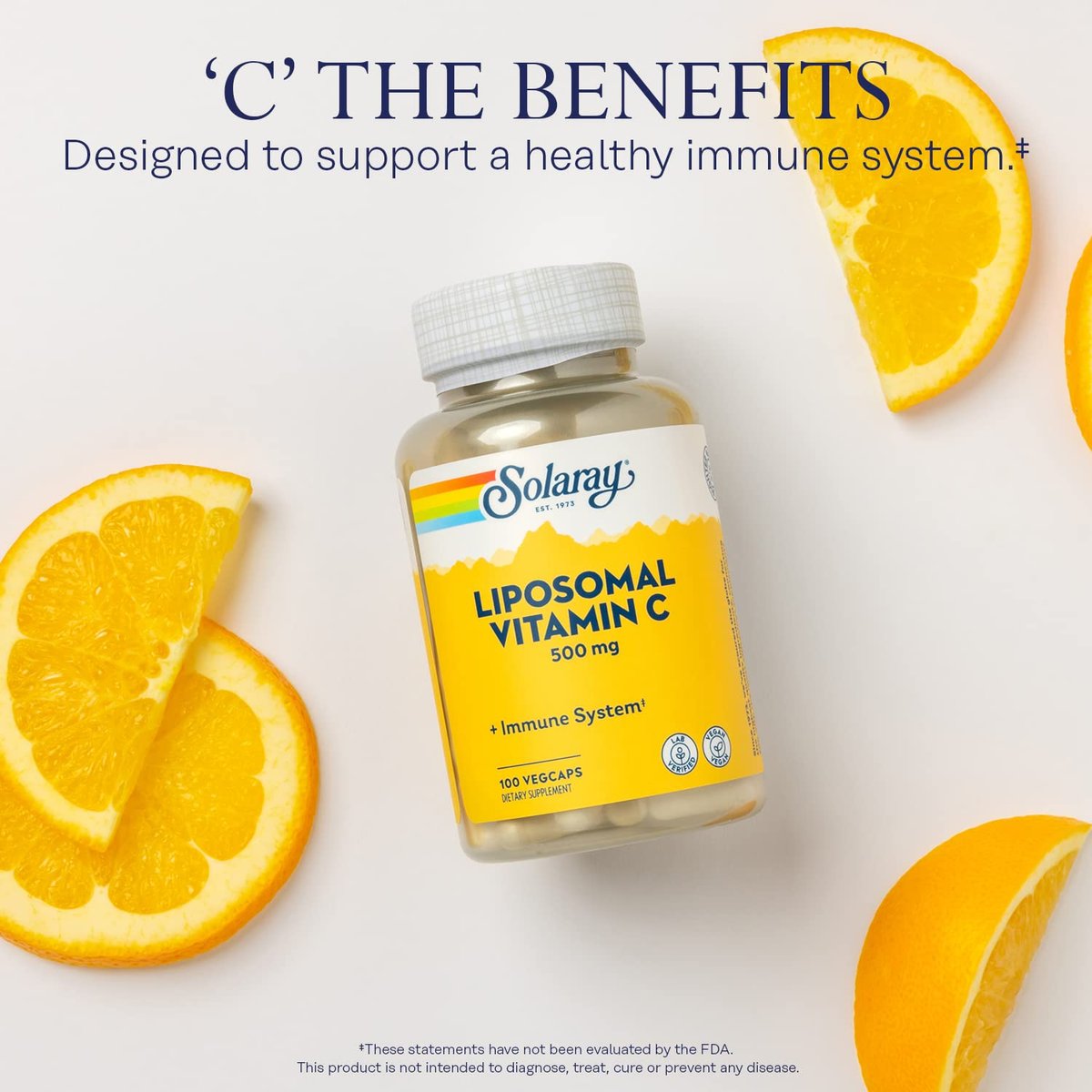 SOLARAY Liposomales Vitamin C 500 mg – Verbesserte Absorption durch Liposomen mit Fettsäuren – Antioxidans und Immununterstützung – Vegan, 60-Tage-Garantie, 100 Portionen, 100 VegKaps