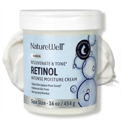 NATURE WELL Clinical Retinol Intense Feuchtigkeitscreme für Gesicht & Körper - Anti-Aging Straffungscreme gegen Falten, feine Linien & Krepphaut – Feuchtigkeitsspendende & nährende Körperlotion & Gesichtscreme - 473 ml