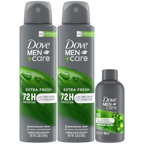 Dove Men+Care Dry Spray Antiperspirant für Männer 2er-Pack (3,8 Oz) + Reise-Duschgel (3 Oz) – 72h Schutz, langanhaltend frischer Duft
