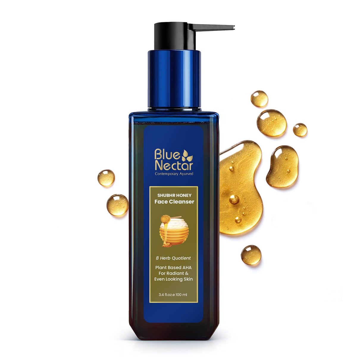 Blue Nectar Ayurvedisches Honig- und Aloe Vera Gesichtswaschmittel & Make-up Entferner | Täglicher Gesichtsreiniger für Frauen und Männer | Alle Hauttypen (8 Kräuter, 100 ml)