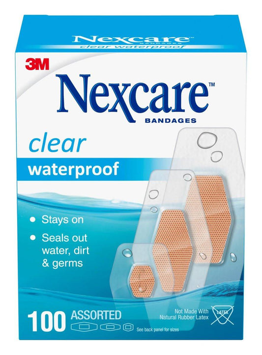 Nexcare Waterproof Clear Pflaster, wasserdicht und schützend, 360-Grad-Versiegelung um das Polster für außergewöhnlichen Schutz vor Wasser, Schmutz und Keimen, verschiedene Größen, 100 Stück