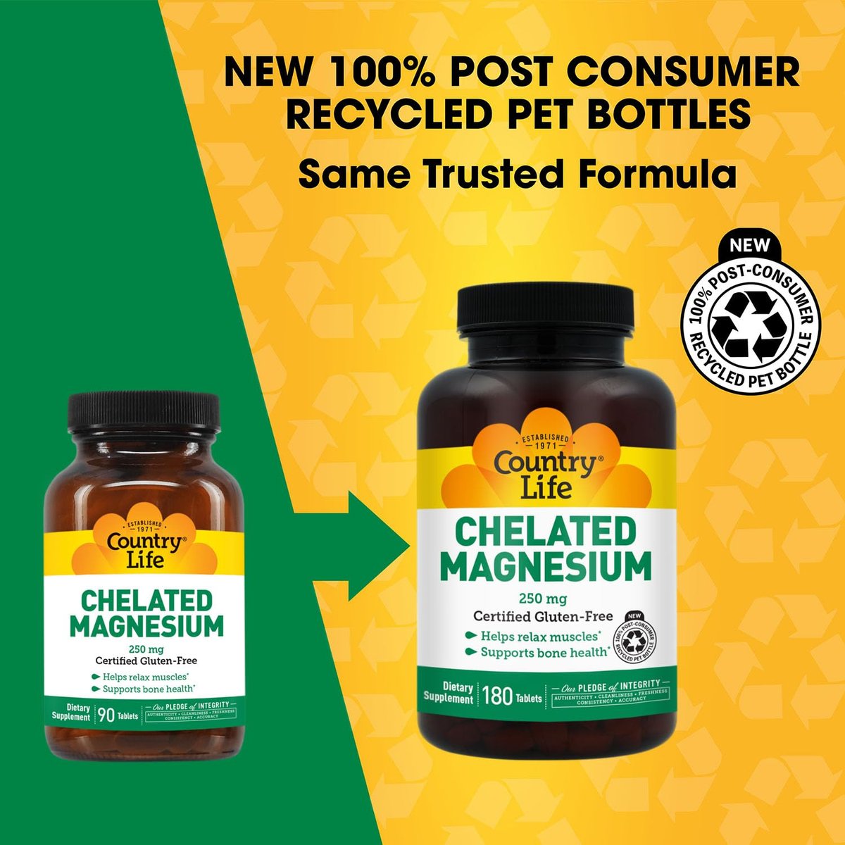 Country Life Chelated Magnesium 250mg – Unterstützt Herz, Knochen & Muskeln, Vegan & Glutenfrei