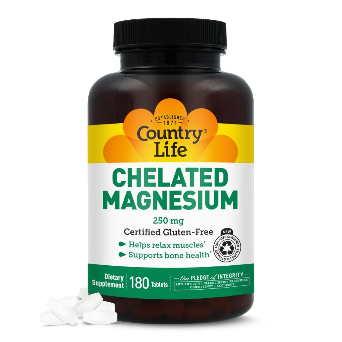 Country Life Chelated Magnesium 250mg – Unterstützt Herz, Knochen & Muskeln, Vegan & Glutenfrei