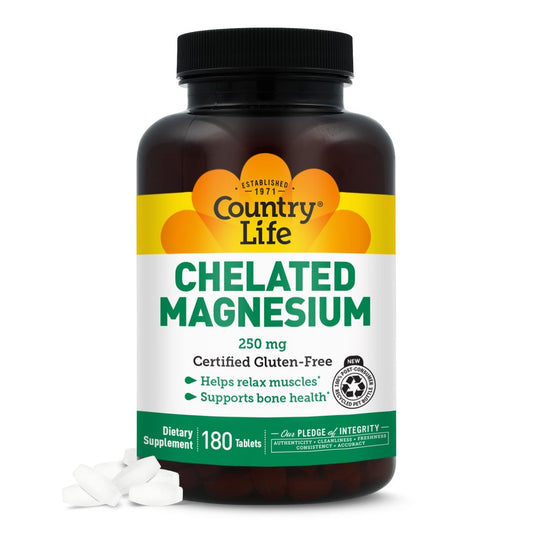 Country Life Chelated Magnesium 250mg – Unterstützt Herz, Knochen & Muskeln, Vegan & Glutenfrei
