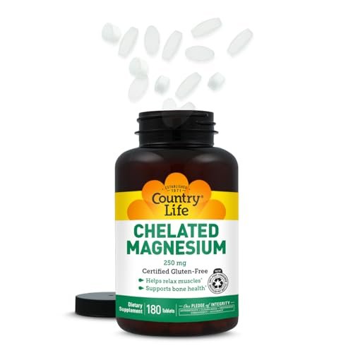 Country Life Chelated Magnesium 250mg – Unterstützt Herz, Knochen & Muskeln, Vegan & Glutenfrei