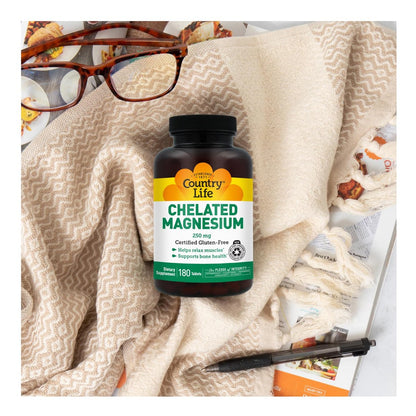 Country Life Chelated Magnesium 250mg – Unterstützt Herz, Knochen & Muskeln, Vegan & Glutenfrei