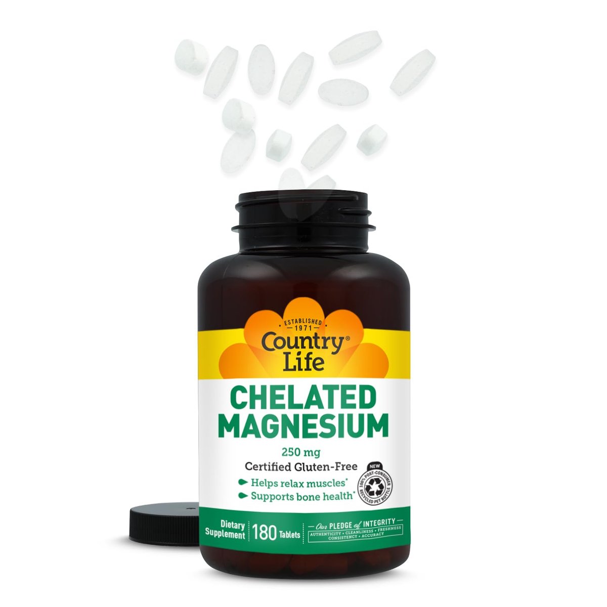 Country Life Chelated Magnesium 250mg – Unterstützt Herz, Knochen & Muskeln, Vegan & Glutenfrei