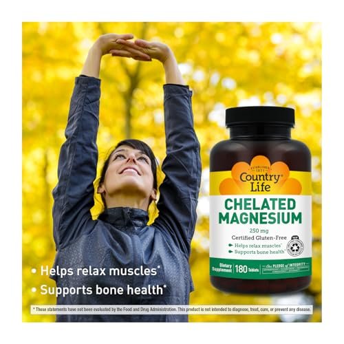 Country Life Chelated Magnesium 250mg – Unterstützt Herz, Knochen & Muskeln, Vegan & Glutenfrei