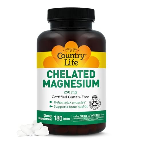 Country Life Chelated Magnesium 250mg – Unterstützt Herz, Knochen & Muskeln, Vegan & Glutenfrei