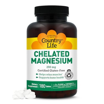 Country Life Chelated Magnesium 250mg – Unterstützt Herz, Knochen & Muskeln, Vegan & Glutenfrei
