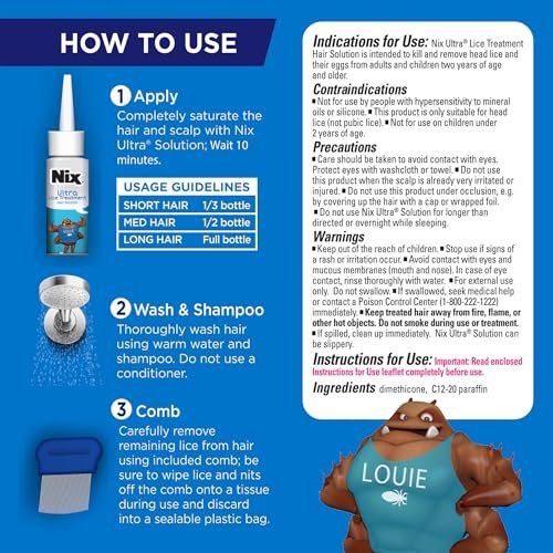 Nix Ultra Läuse Behandlung Haar-Lösung & Läusekamm, tötet Superläuse & Eier, 100 ml