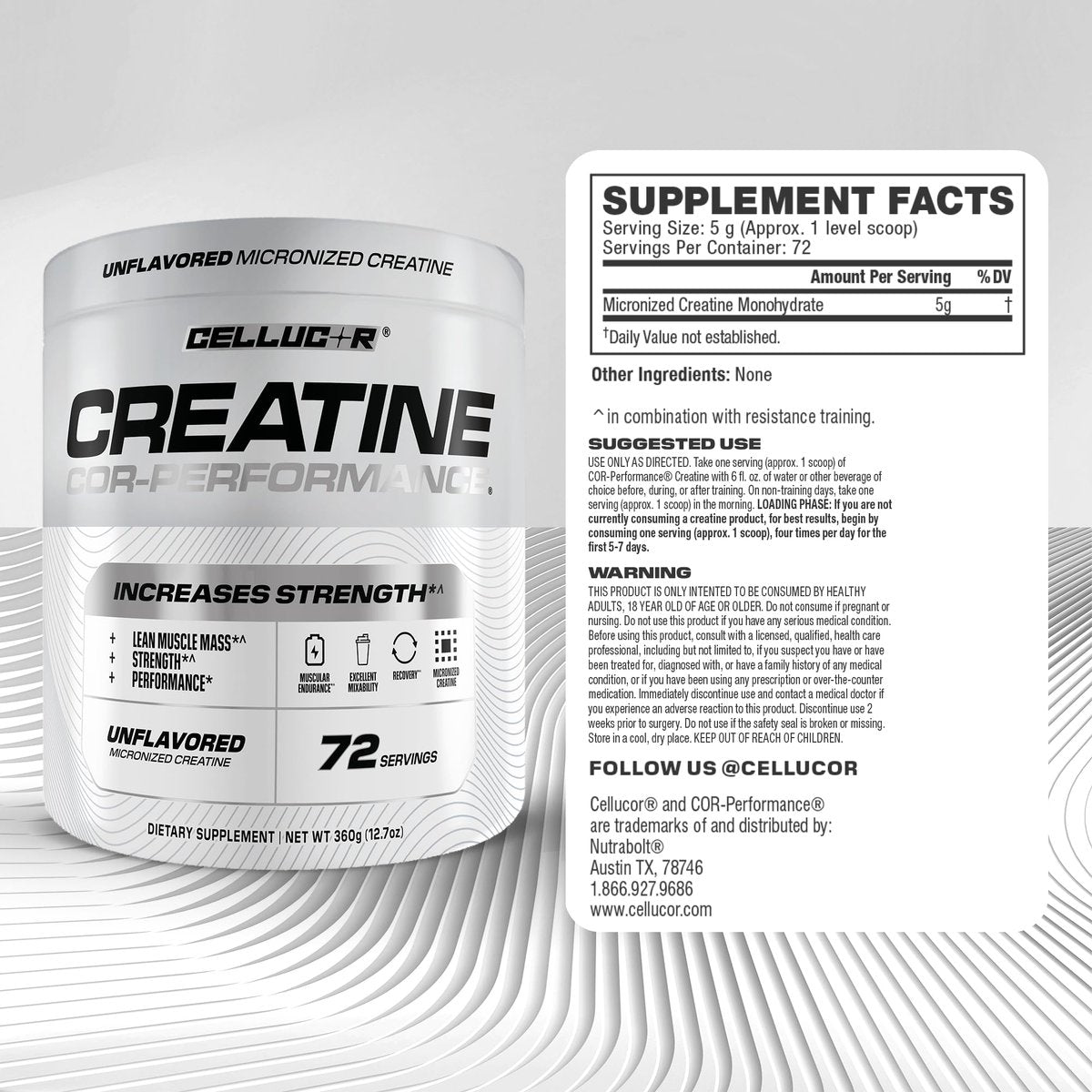 Cellucor Cor-Performance Creatin Monohydrat für Kraft und Muskelwachstum, 72 Portionen