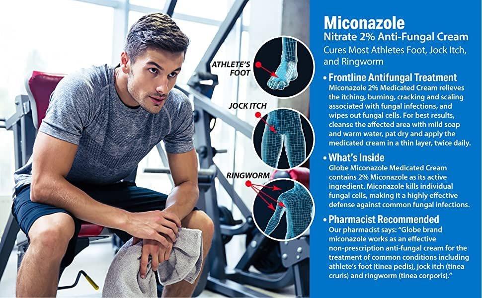 Globe Miconazol Nitrat 2% Antimykotische Creme 28 g – Behandelt Fußpilz, Juckreiz, Ringelflechte und mehr