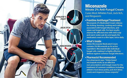 Globe Miconazol Nitrat 2% Antimykotische Creme 28 g – Behandelt Fußpilz, Juckreiz, Ringelflechte und mehr