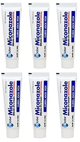 Miconazole Globe (6er-Pack) 2% Nitrat Antipilzcreme – Behandelt Fußpilz, Juckreiz, Ringelflechte und mehr, 1 OZ Tube