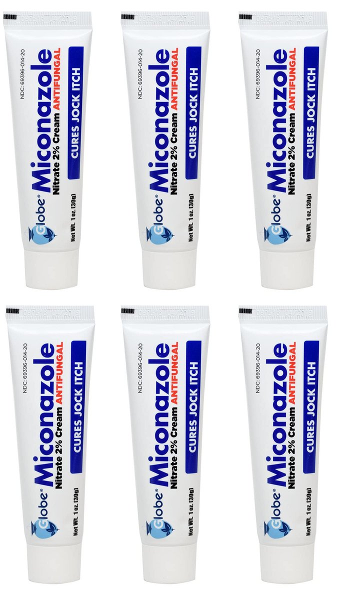Miconazole Globe (6er-Pack) 2% Nitrat Antipilzcreme – Behandelt Fußpilz, Juckreiz, Ringelflechte und mehr, 1 OZ Tube