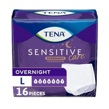 TENA Sensitive Care Overnight Inkontinenzunterwäsche für Damen, Größe Large (Taillenumfang 81–107 cm), Bessere Passform, 16 Stück