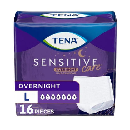 TENA Sensitive Care Overnight Inkontinenzunterwäsche für Damen, Größe Large (Taillenumfang 81–107 cm), Bessere Passform, 16 Stück