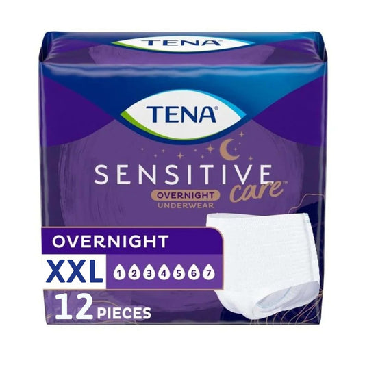 TENA Sensitive Care Overnight Inkontinenzslip für Damen, XX-Large (Taillenumfang 119–168 cm), Bessere Passform, 12 Stück