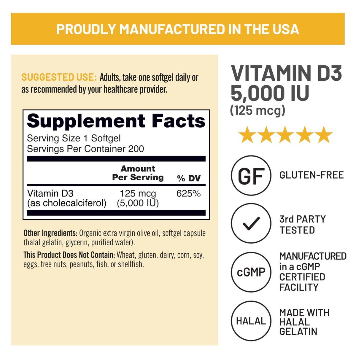 NatureWise Vitamin D3 5000 IE (125 µg) – 200-Tage-Vorrat für Immunsystem, Muskelfunktion und Knochengesundheit – Non-GMO, glutenfrei in biologischem, nativem Olivenöl (Mini-Weichkapseln), 200 Stück