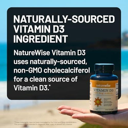 NatureWise Vitamin D3 5000 IE (125 µg) – 200-Tage-Vorrat für Immunsystem, Muskelfunktion und Knochengesundheit – Non-GMO, glutenfrei in biologischem, nativem Olivenöl (Mini-Weichkapseln), 200 Stück
