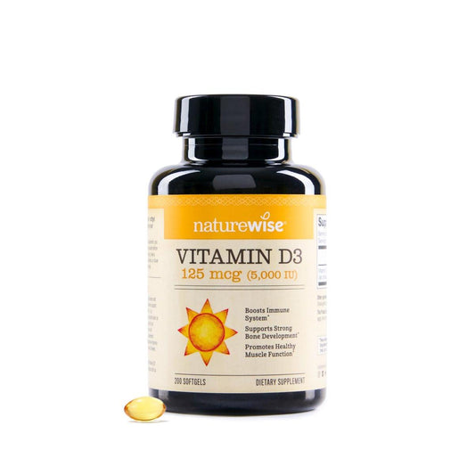 NatureWise Vitamin D3 5000 IE (125 µg) – 200-Tage-Vorrat für Immunsystem, Muskelfunktion und Knochengesundheit – Non-GMO, glutenfrei in biologischem, nativem Olivenöl (Mini-Weichkapseln), 200 Stück