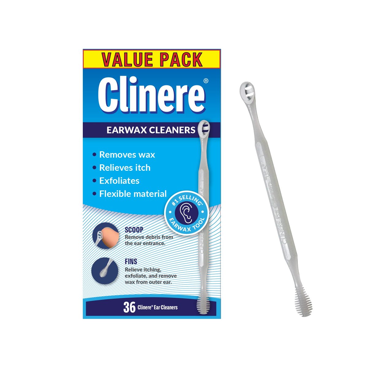 Clinere Ohrenreiniger – Sanfte Gehörgangsreinigung & Ohrenschmalzentfernung, Juckreizlinderung, Peeling, 36 Stück