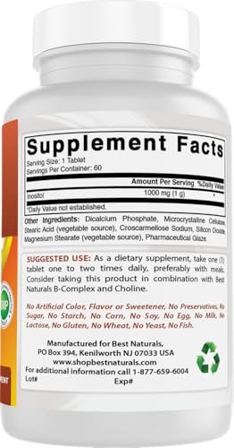 Best Naturals Inositol 1000 mg – 60 Tabletten – Nahrungsergänzungsmittel mit Vitamin B8