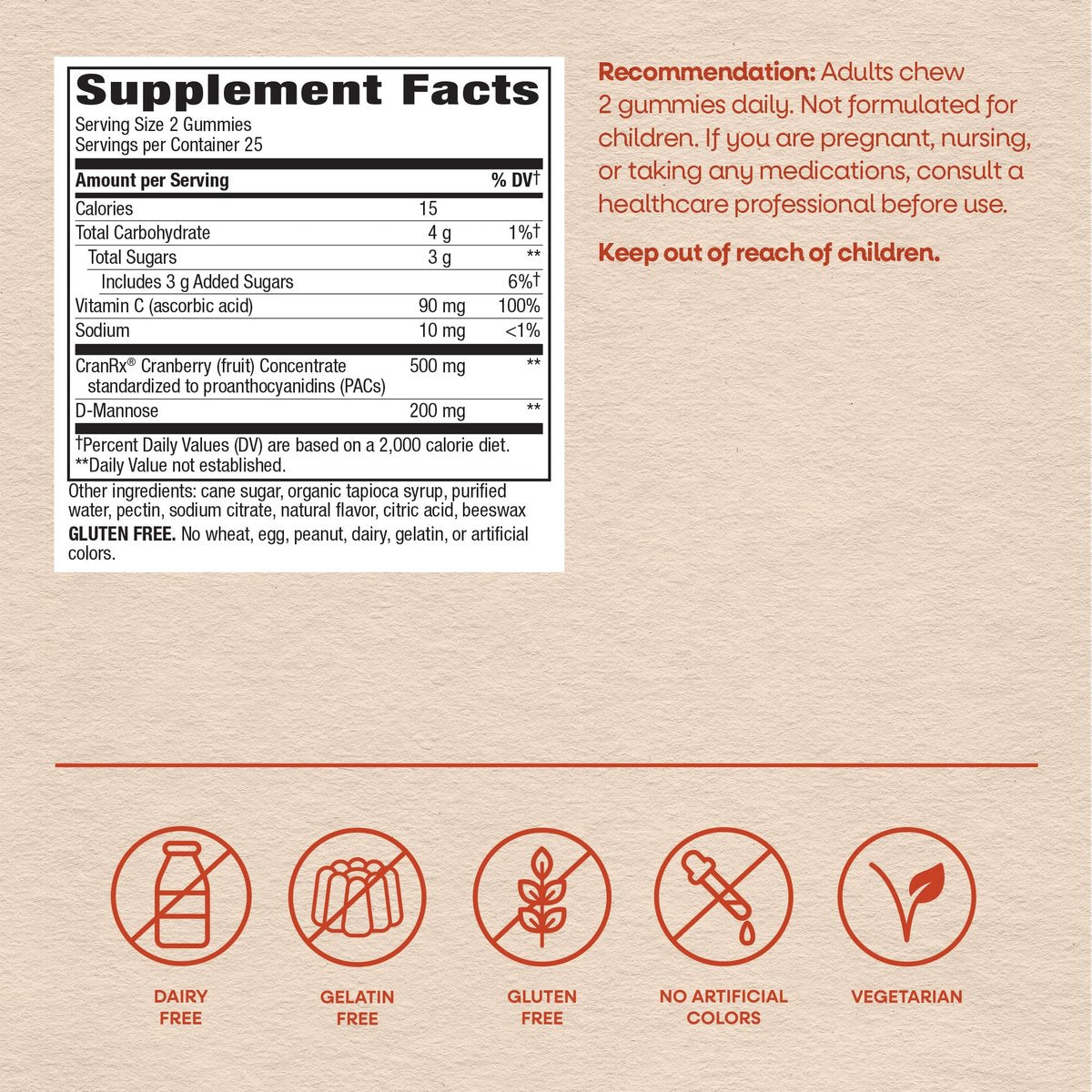 Nature's Way CranRx Cranberry Gummis – Unterstützung der Harnwegsgesundheit* mit 100% Cranberry-Fruchtkonzentrat, D-Mannose und Vitamin C, 50 Gummis