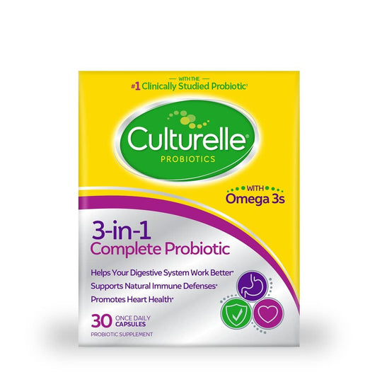 Culturelle 3-in-1 Complete Probiotikum Tägliche Formel, Einmal täglich Probiotikum, Unterstützt Ihr Verdauungssystem, Stärkt die natürlichen Immunabwehrkräfte, Plus Omega 3, Non-GMO, 30 Kapseln
