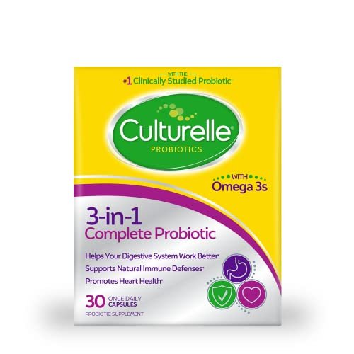 Culturelle 3-in-1 Complete Probiotikum Tägliche Formel, Einmal täglich Probiotikum, Unterstützt Ihr Verdauungssystem, Stärkt die natürlichen Immunabwehrkräfte, Plus Omega 3, Non-GMO, 30 Kapseln