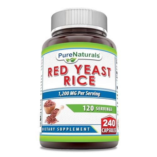 Pure Naturals Rotschimmelreis 1200 mg pro Portion, 240 Kapseln – Nahrungsergänzung, Nicht-GVO, Glutenfrei, Hergestellt in USA