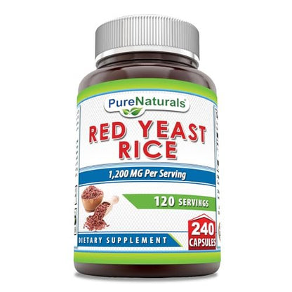 Pure Naturals Rotschimmelreis 1200 mg pro Portion, 240 Kapseln – Nahrungsergänzung, Nicht-GVO, Glutenfrei, Hergestellt in USA
