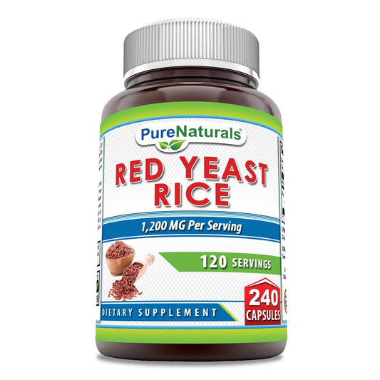 Pure Naturals Rotschimmelreis 1200 mg pro Portion, 240 Kapseln – Nahrungsergänzung, Nicht-GVO, Glutenfrei, Hergestellt in USA