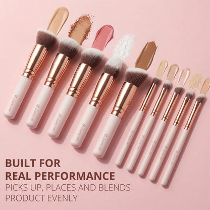 Lamora Kabuki Makeup Pinselset – 10-teiliges Set mit Premium Synthetikborsten für Foundation, Puder, Concealer und Contouring
