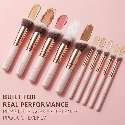Lamora Kabuki Makeup Pinselset – 10-teiliges Set mit Premium Synthetikborsten für Foundation, Puder, Concealer und Contouring