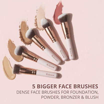 Lamora Kabuki Makeup Pinselset – 10-teiliges Set mit Premium Synthetikborsten für Foundation, Puder, Concealer und Contouring