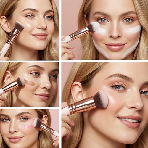 Lamora Kabuki Makeup Pinselset – 10-teiliges Set mit Premium Synthetikborsten für Foundation, Puder, Concealer und Contouring