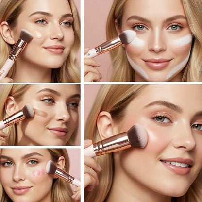 Lamora Kabuki Makeup Pinselset – 10-teiliges Set mit Premium Synthetikborsten für Foundation, Puder, Concealer und Contouring
