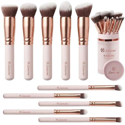 Lamora Kabuki Makeup Pinselset – 10-teiliges Set mit Premium Synthetikborsten für Foundation, Puder, Concealer und Contouring
